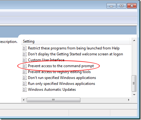 Prevent Access to the Windows 7 Command Prompt