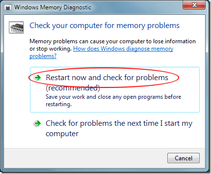Windows 7 Restart Now and Check for Problems