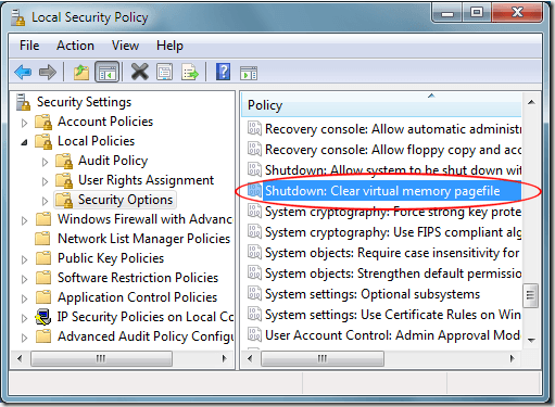 Windows 7 Shutdown Clear Virtual Memory Pagefile