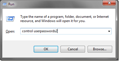 Type Control Userpasswords2 into the Run Dialouge Box