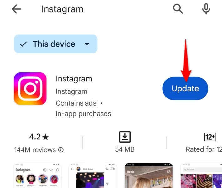 Установите ожидающие обновления Instagram на свой образ iPhone или телефона Android.