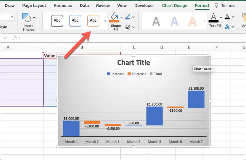 Как создать каскадную диаграмму в Microsoft Excel, изображение 3