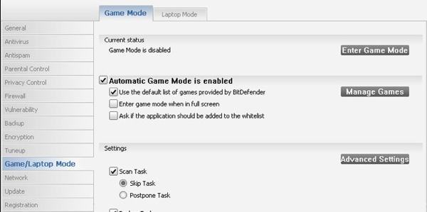 Игровой режим Bitdefender